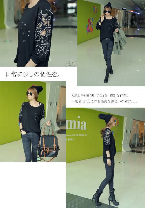 大きいサイズ レディース ショルダースター付き　星穴カットソー チュニック goldy-t16014