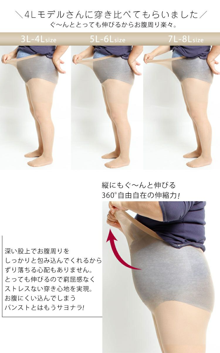 大きいサイズ レディース ストッキング ビッグサイズ股ズレ防止 股ずれ 股擦れ 股ヅレ 【日本製ストッキング】 pure-001 【メール便可】
