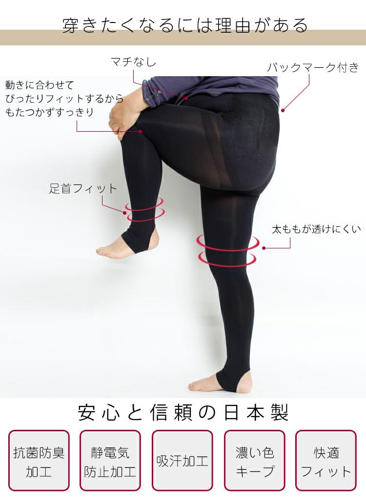 大きいサイズ レディース 日本製 美脚トレンカ pure-002 【メール便可】