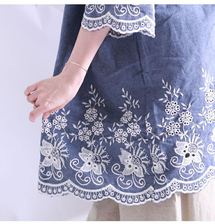 大きいサイズ レディース 刺繍入りチュニックブラウス　gold605