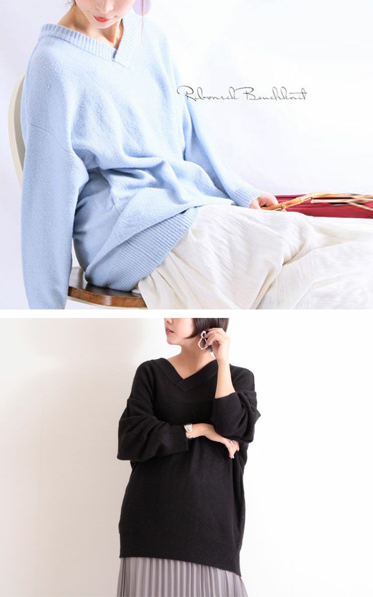 大きいサイズ レディース ドロップショルダーVネックニット　suri-3096