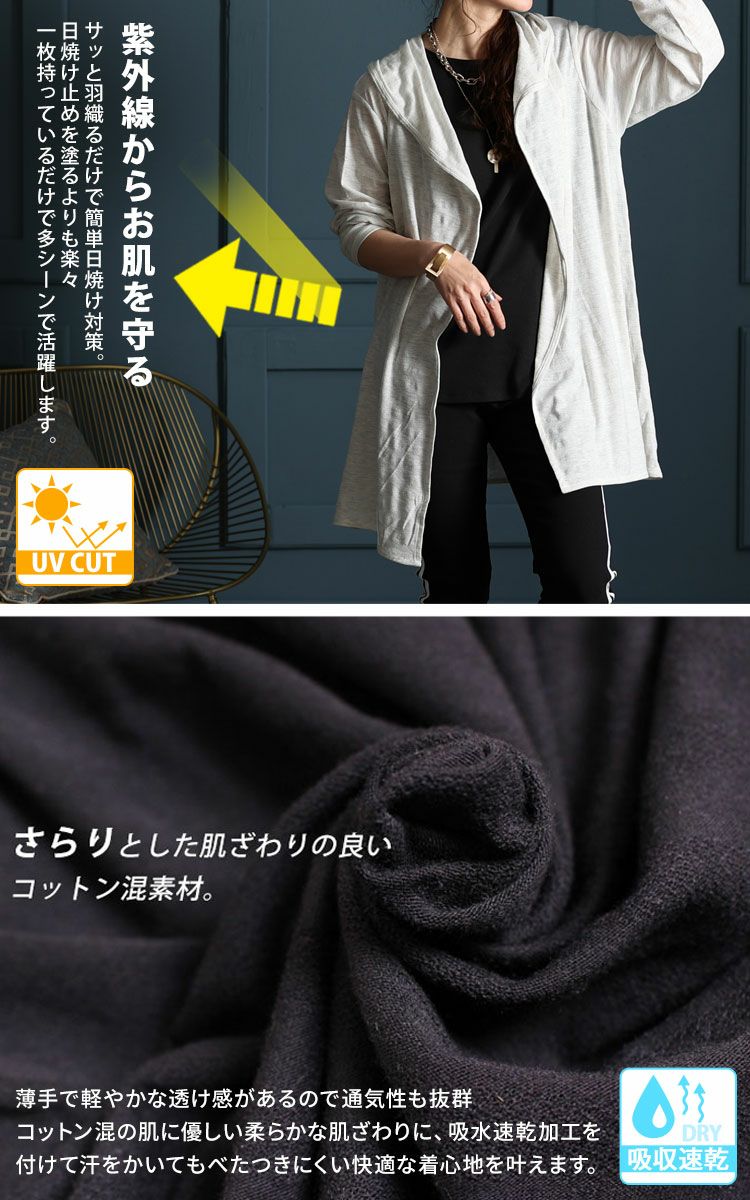大きいサイズ レディース UV対策吸湿速乾フーディーカーディガン　map-98l