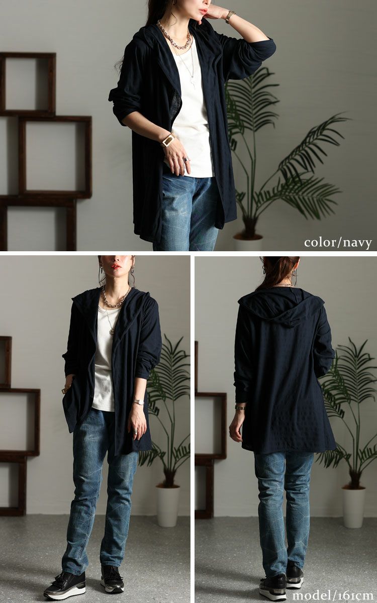 大きいサイズ レディース UV対策吸湿速乾フーディーカーディガン　map-98l