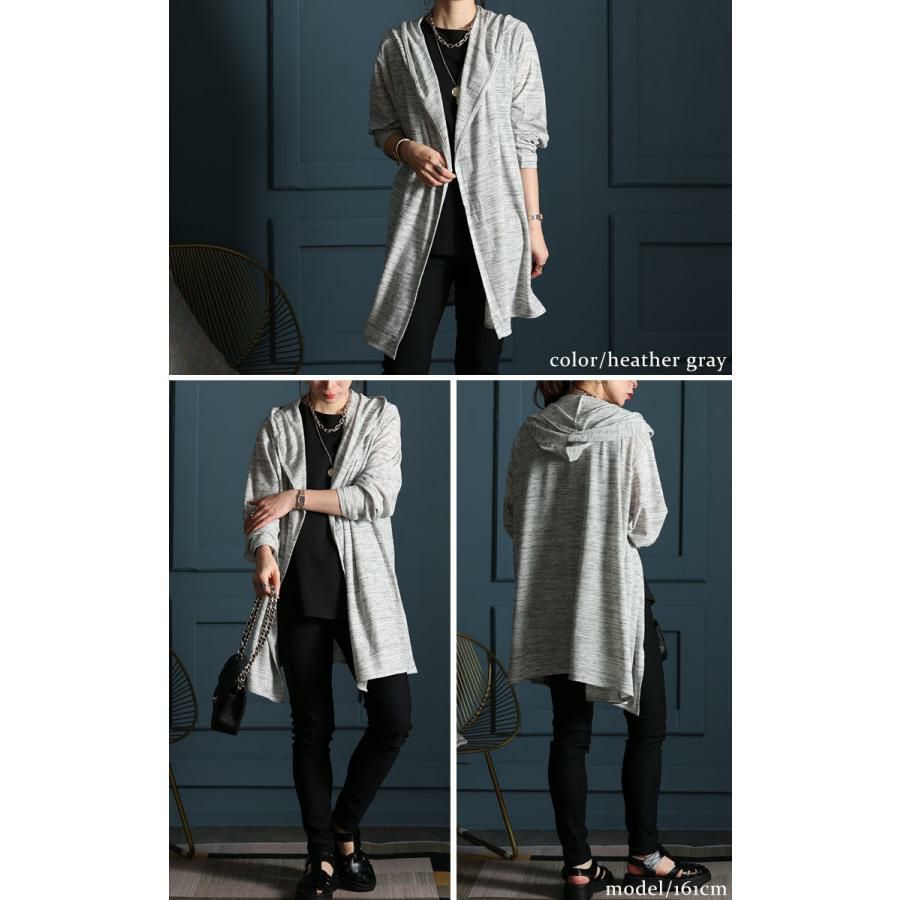 大きいサイズ レディース UV対策吸湿速乾フーディーカーディガン　map-98l 杢グレー