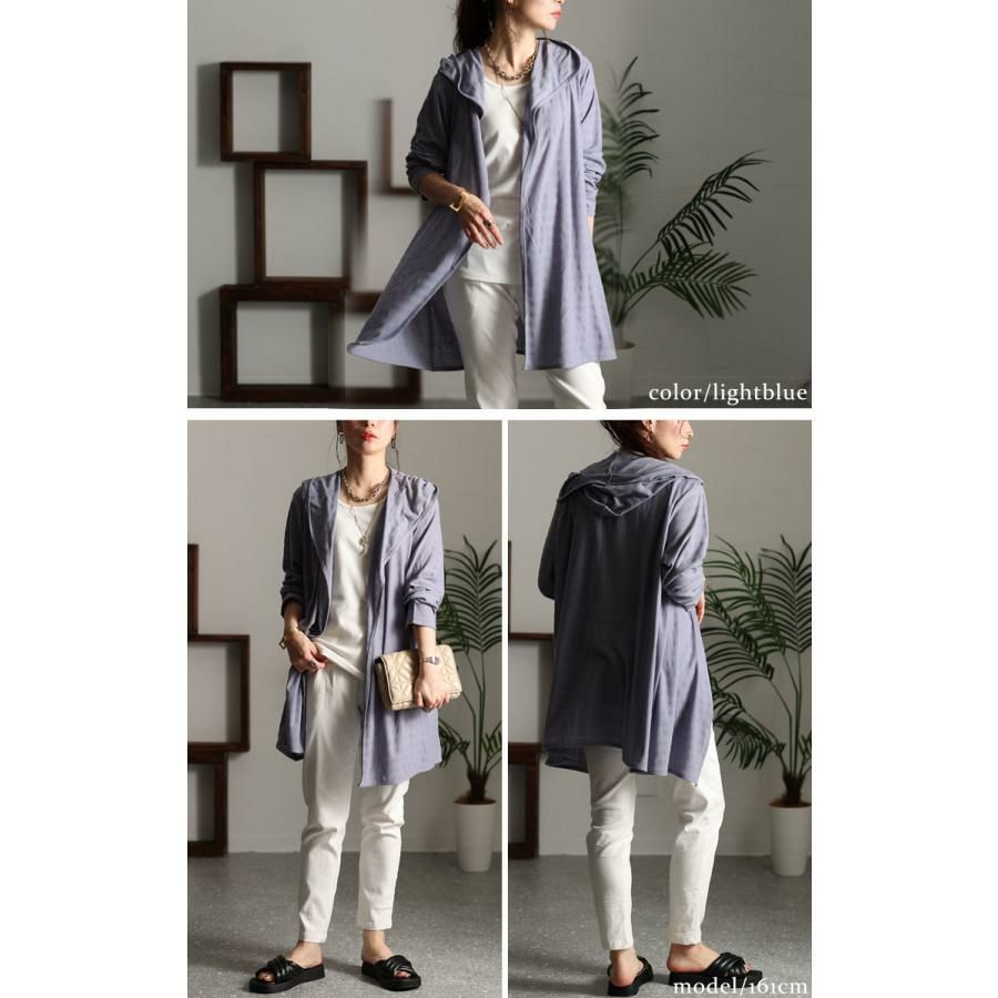 大きいサイズ レディース UV対策吸湿速乾フーディーカーディガン　map-98l ライトブルー