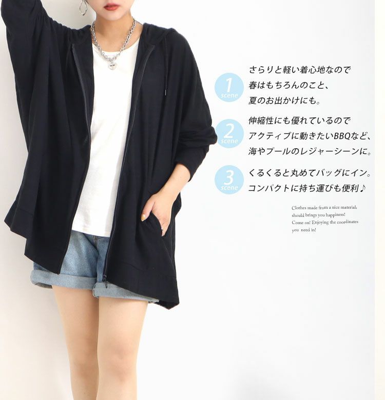 大きいサイズ レディース UV対策吸湿速乾ドルマンジップアップパーカー　map-348l