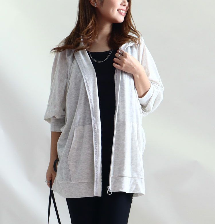 大きいサイズ レディース UV対策吸湿速乾ドルマンジップアップパーカー　map-348l