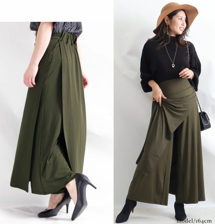大きいサイズ レディース 巻きスカート風ワイドパンツ　sw-0182