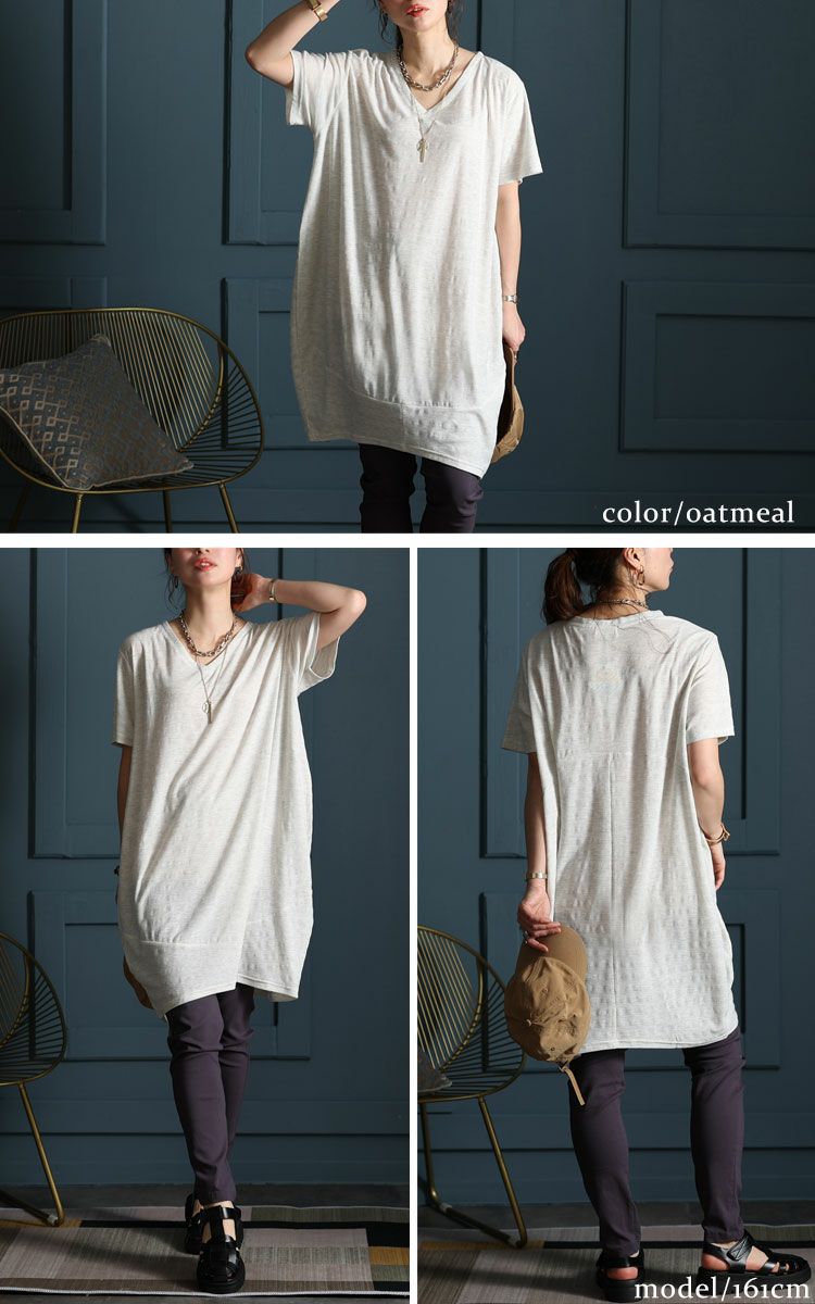 大きいサイズ レディース UV対策＆吸湿速乾Vネックコクーンチュニック　map-96l【メール便可】