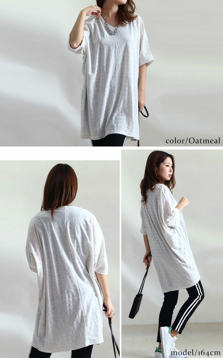 大きいサイズ レディース UV対策＆吸湿速乾VネックドルマンTシャツ　map-85l