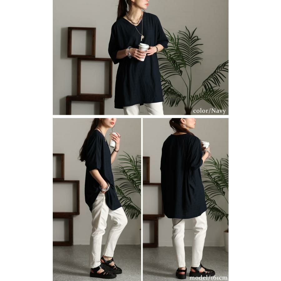 大きいサイズ レディース UV対策＆吸湿速乾VネックドルマンTシャツ　map-85l ネイビー
