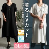 大きいサイズ レディース UV対策＆吸湿速乾Vネックスリット入りワンピース　map-83l