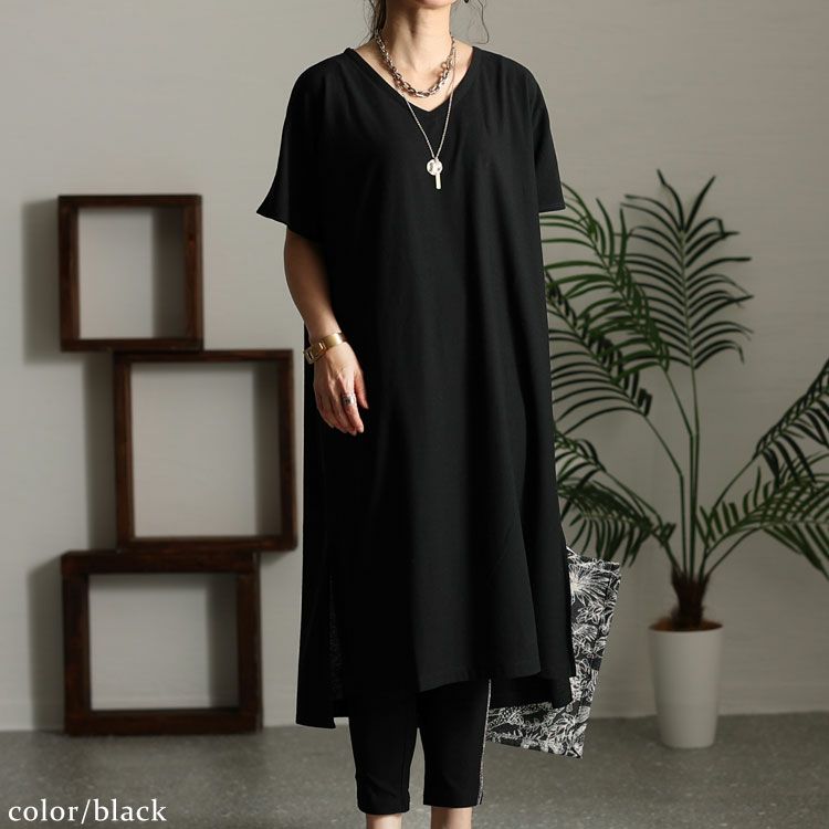 大きいサイズ レディース UV対策＆吸湿速乾Vネックスリット入りワンピース　map-83l