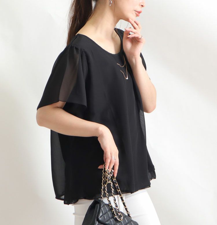 大きいサイズ レディース ビジュー付きシフォンブラウス　mncut-195036【メール便可】