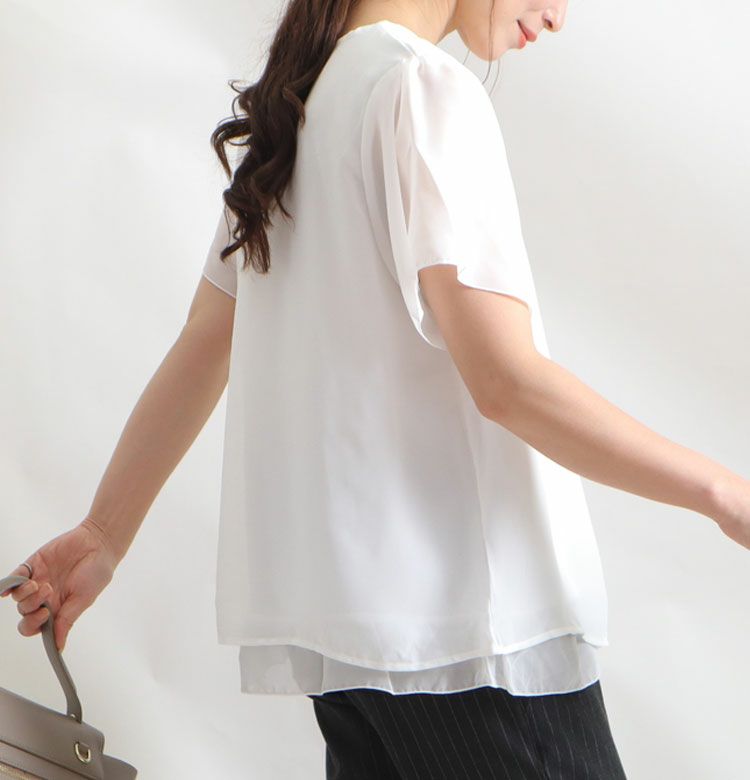 大きいサイズ レディース ビジュー付きシフォンブラウス　mncut-195036【メール便可】