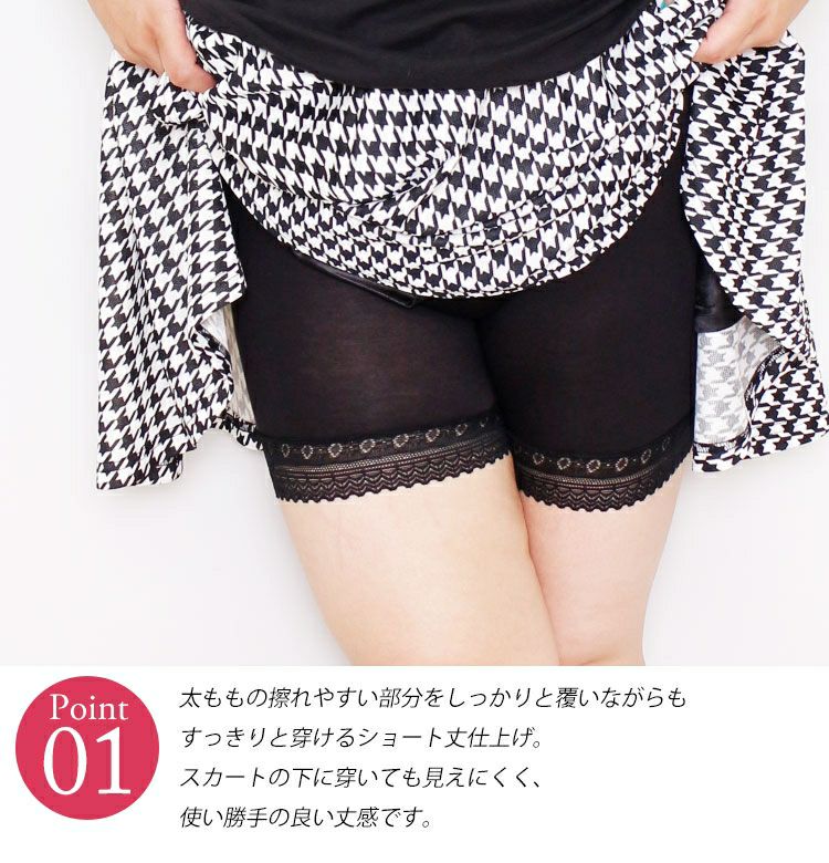 大きいサイズ レディース 股ズレ防止パンツ 3分丈裾レース 通年用 股ずれ 股擦れ 股ヅレhumio-010【メール便可】