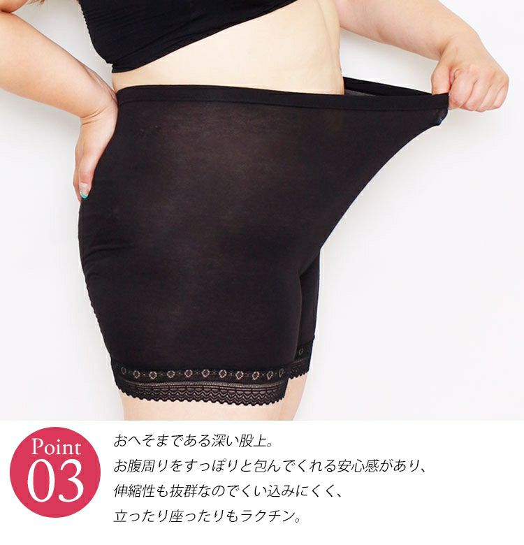 大きいサイズ レディース 股ズレ防止パンツ 3分丈裾レース 通年用 股ずれ 股擦れ 股ヅレhumio-010【メール便可】