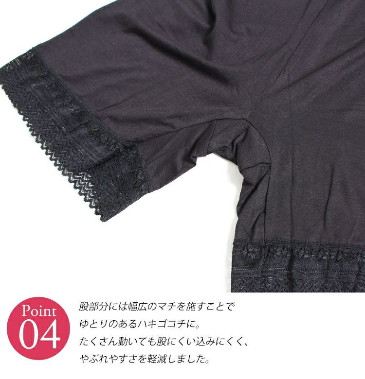 大きいサイズ レディース 股ズレ防止パンツ 3分丈裾レース 通年用 股ずれ 股擦れ 股ヅレhumio-010【メール便可】