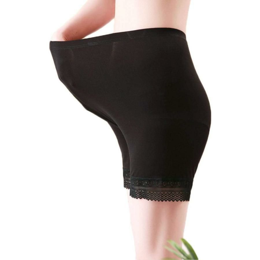 大きいサイズ レディース 股ズレ防止パンツ 3分丈裾レース 通年用 股ずれ 股擦れ 股ヅレhumio-010【メール便可】 ブラック