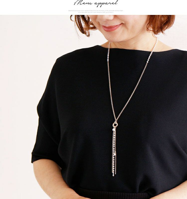 大きいサイズ レディース パールタッセルY字ロングネックレス　humio-016 【メール便可】