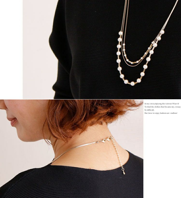 大きいサイズ レディース 3wayフェイクパールネックレス　humio-014 【メール便可】