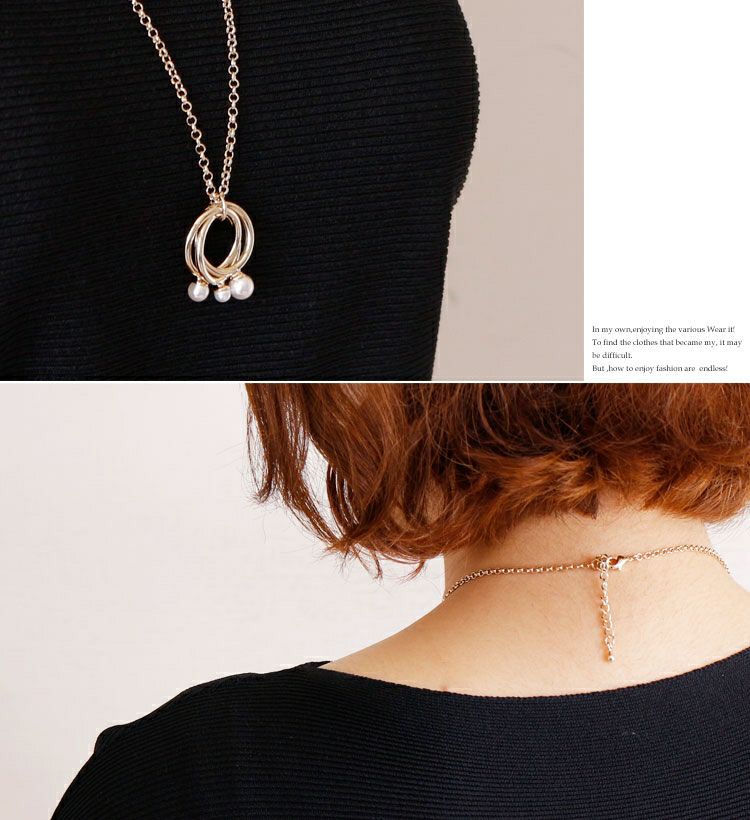 大きいサイズ レディース フェイクパールリングネックレス　humio-013 【メール便可】