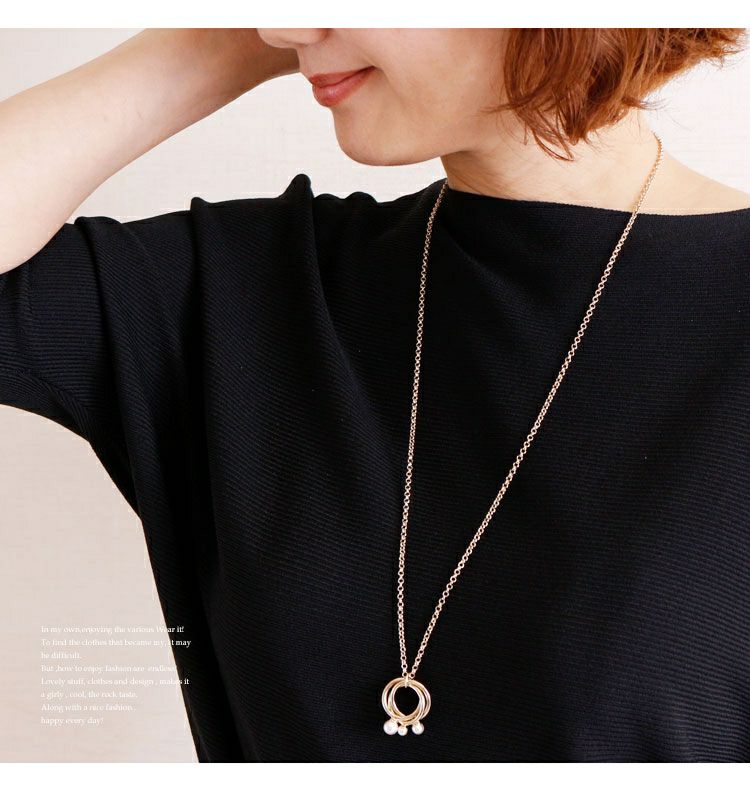 大きいサイズ レディース フェイクパールリングネックレス　humio-013 【メール便可】