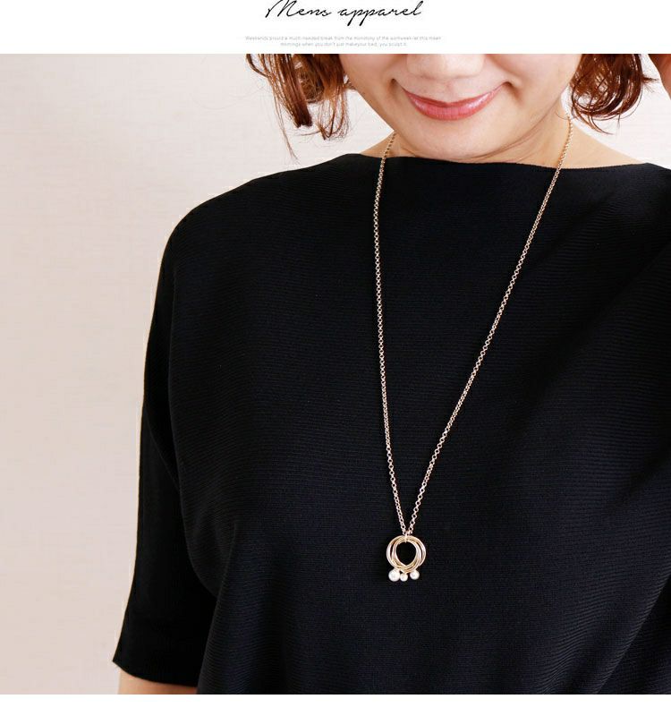 大きいサイズ レディース フェイクパールリングネックレス　humio-013 【メール便可】