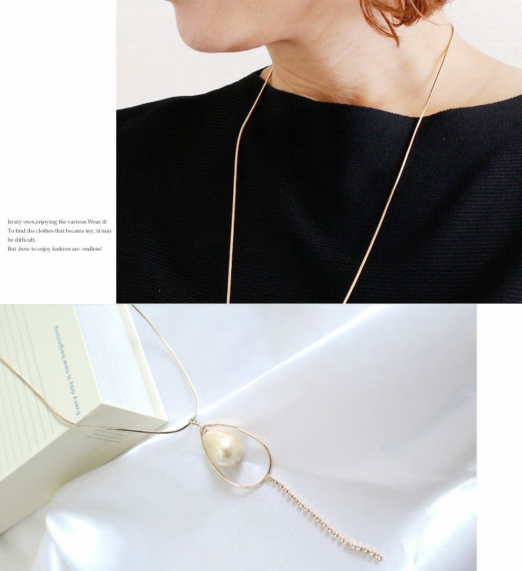 大きいサイズ レディース しずく形コットンパールネックレス　humio-012 【メール便可】