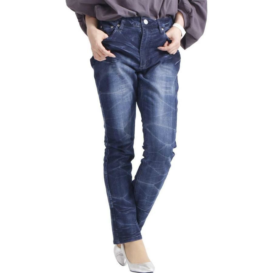 大きいサイズ レディース ウォッシュスキニーストレッチデニム　tkb-127679430 ネイビー