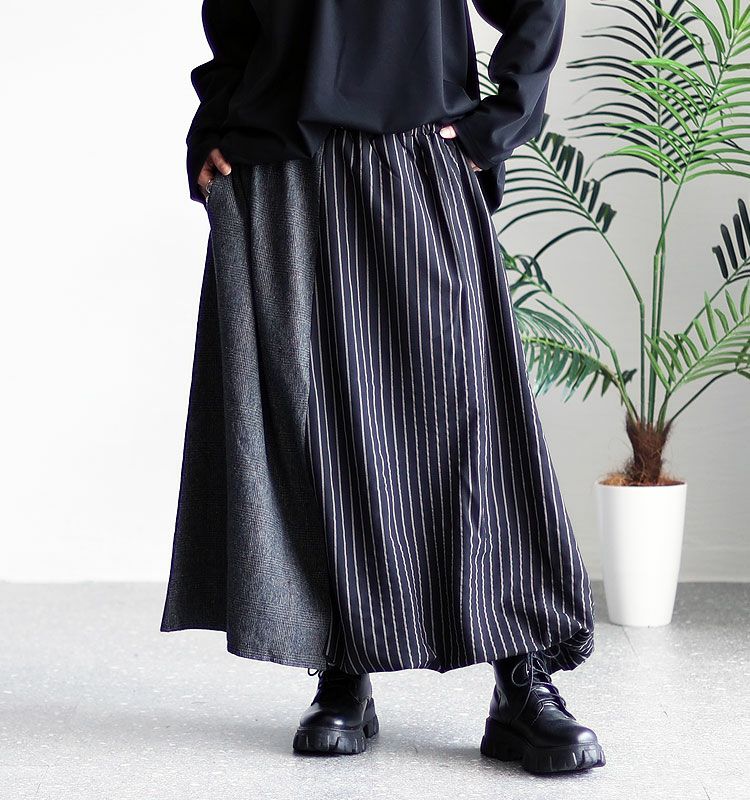 大きいサイズ レディース 異素材切替え変形スカート　sw-0233