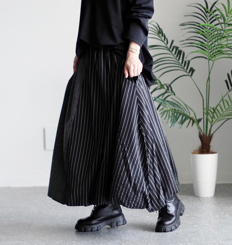 大きいサイズ レディース 異素材切替え変形スカート　sw-0233