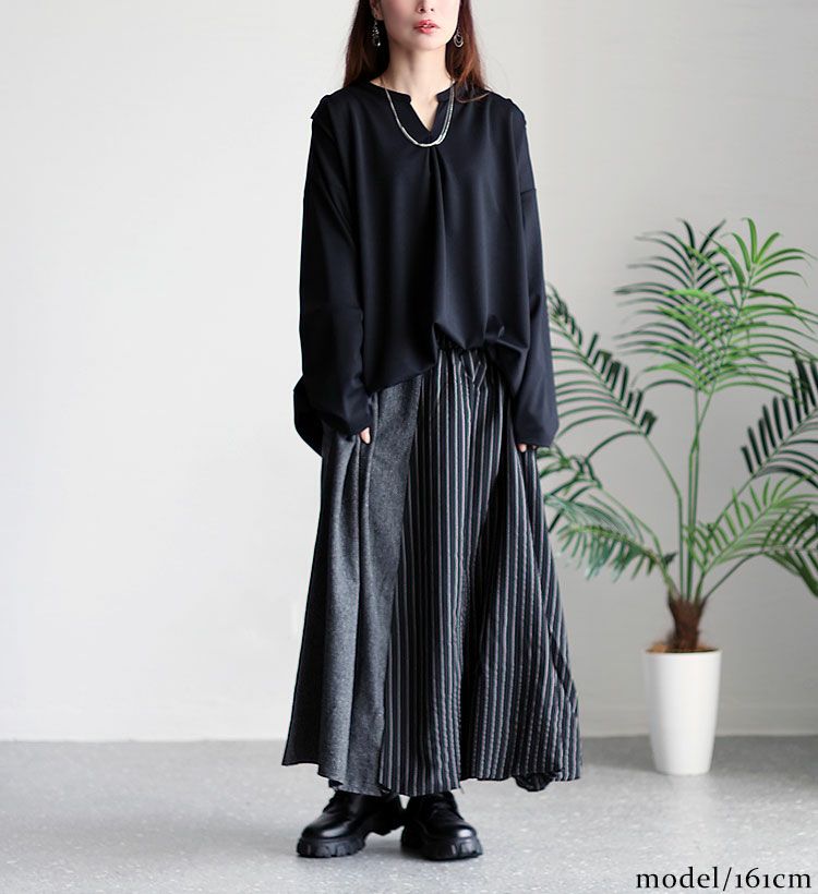 大きいサイズ レディース 異素材切替え変形スカート　sw-0233