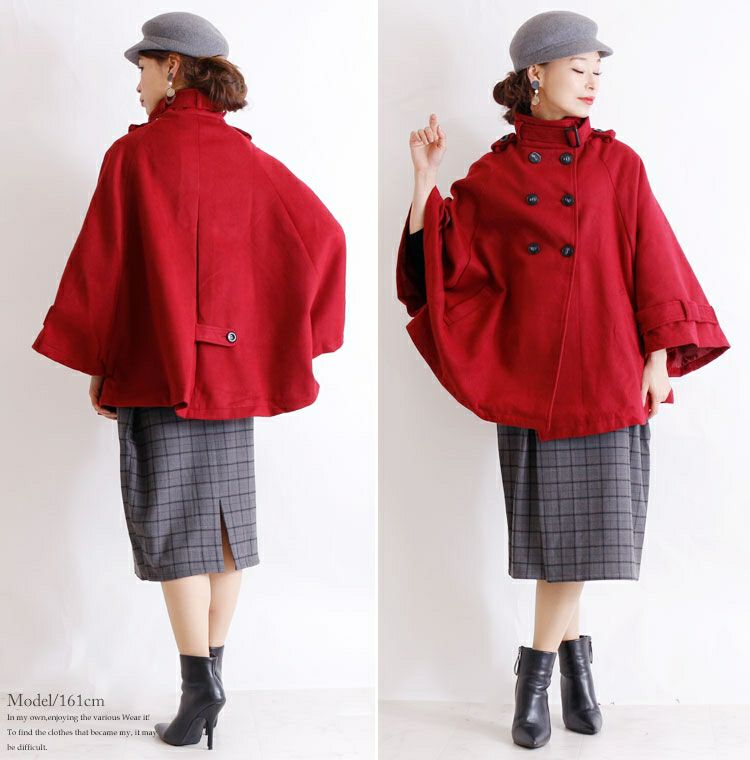 大きいサイズ レディース ケープ風ポンチョコート　jp194