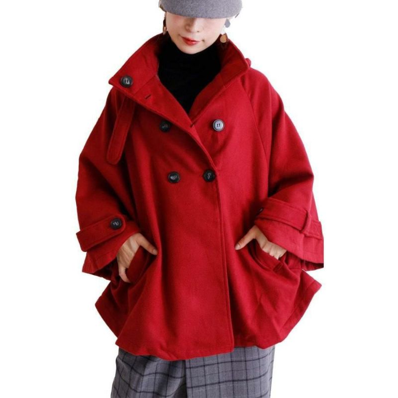 大きいサイズ レディース ケープ風ポンチョコート　jp194 レッド