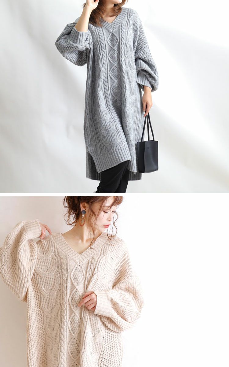 大きいサイズ レディース ケーブル編みニットワンピース　and-l5321