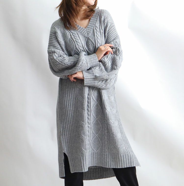 大きいサイズ レディース ケーブル編みニットワンピース　and-l5321