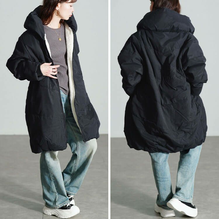 大きいサイズ レディース 裏ボアショールカラー中綿コート　toyo-e005