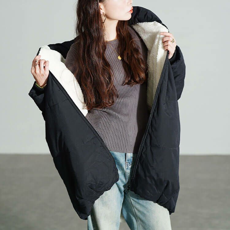 大きいサイズ レディース 裏ボアショールカラー中綿コート　toyo-e005