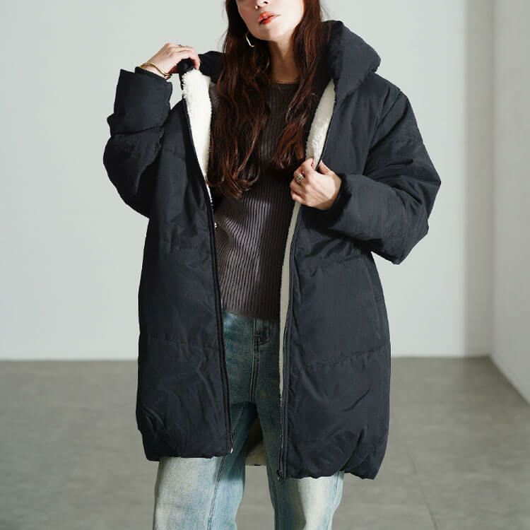 大きいサイズ レディース 裏ボアショールカラー中綿コート　toyo-e005