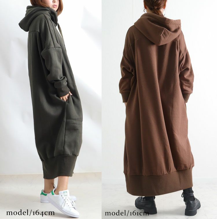 大きいサイズ レディース 裏起毛パーカーコクーンワンピース　toyo-0004