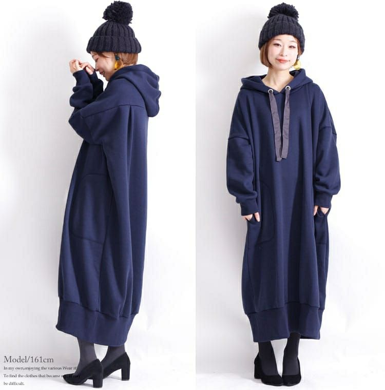 大きいサイズ レディース 裏起毛パーカーコクーンワンピース　toyo-0004