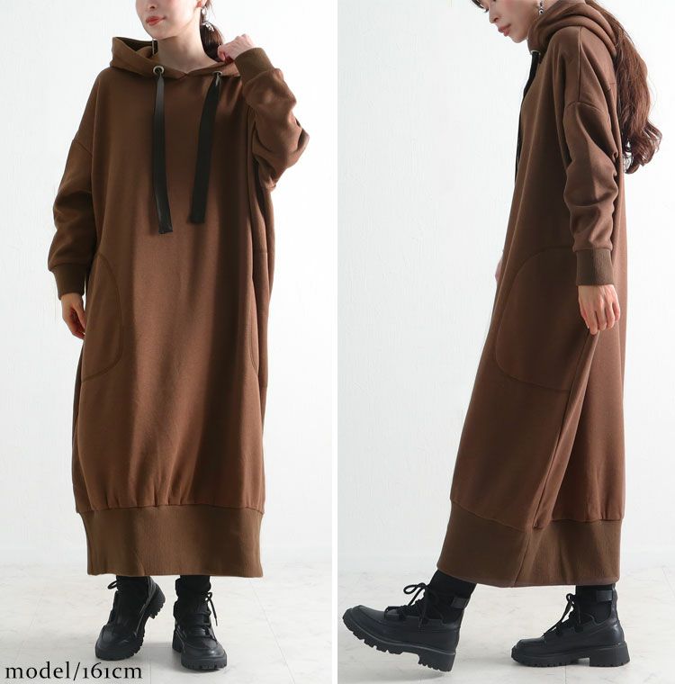 大きいサイズ レディース 裏起毛パーカーコクーンワンピース　toyo-0004