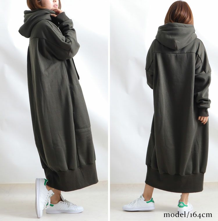 大きいサイズ レディース 裏起毛パーカーコクーンワンピース　toyo-0004