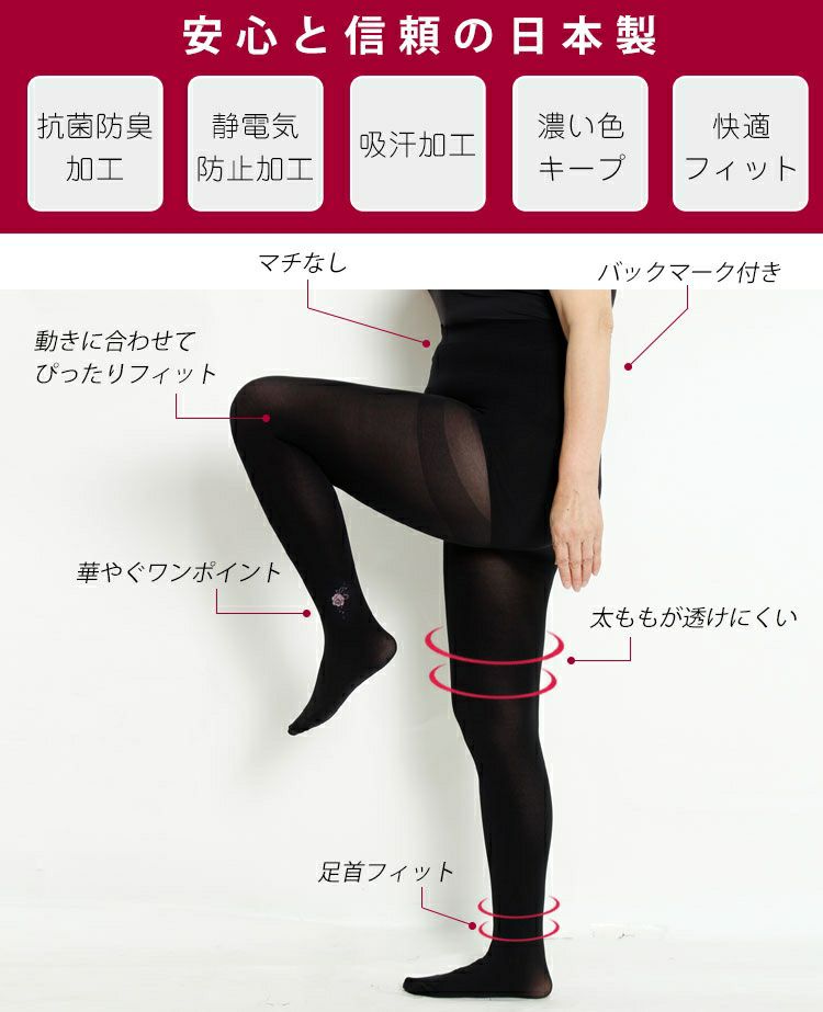 大きいサイズ レディース ワンポイント80デニールタイツ　pure-008