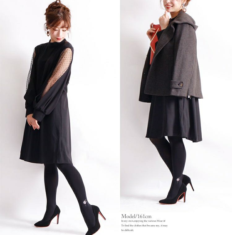 大きいサイズ レディース ワンポイント80デニールタイツ　pure-008