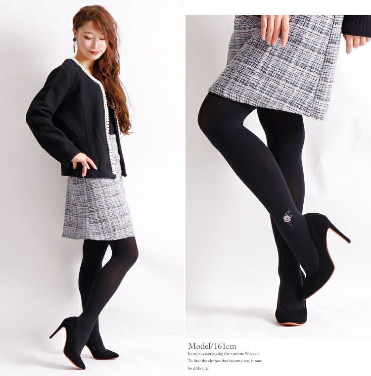 大きいサイズ レディース ワンポイント80デニールタイツ　pure-008
