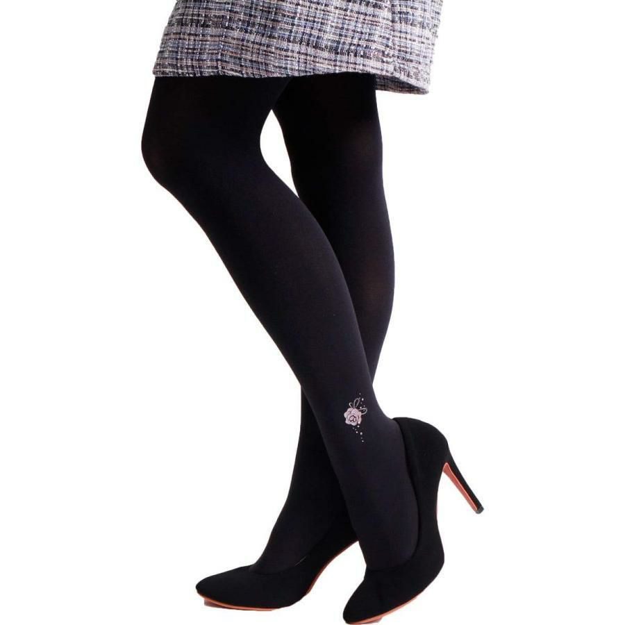 大きいサイズ レディース ワンポイント80デニールタイツ　pure-008 ブラック