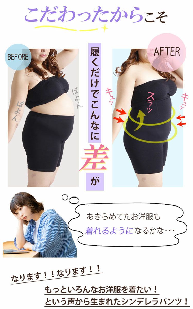 大きいサイズ レディース もう下腹出させない！楽して引き締めシンデレラパンツ　humio-043【メール便可】3分丈 股擦れ 股ズレ 股ずれ
