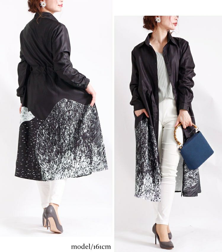 大きいサイズ レディース アート柄シャツワンピース　gold742